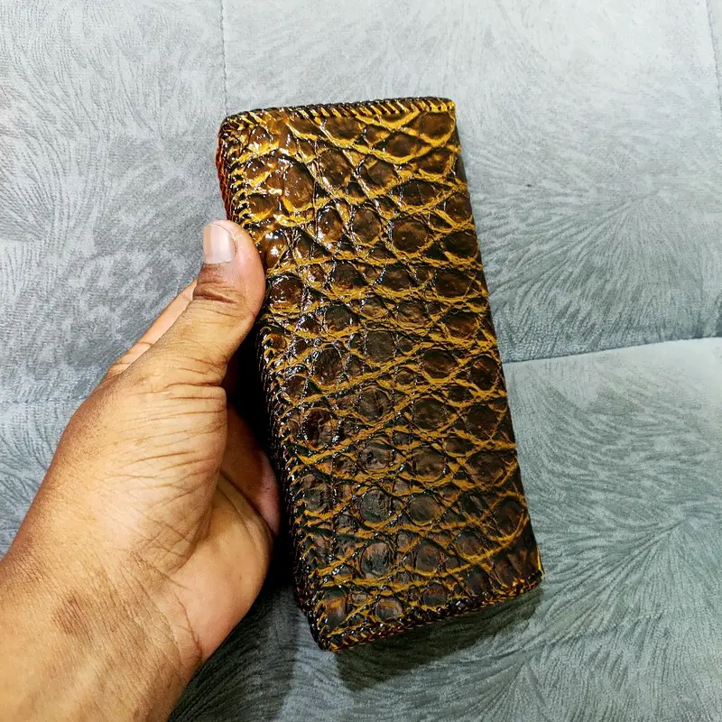 dompet panjang kulit buay4(coklat)jahit rajut Uang Kartu 5