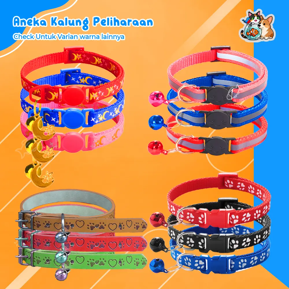 Kalung Hewan Peliharaan Aman & Lucu Reflektif Lonceng untuk Kucing & Anjing