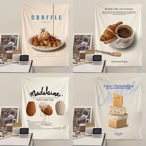 Latar belakang poster kue roti kopi mentega dekorasi dapur ins kain gantung kafe croissant penginapan restoran