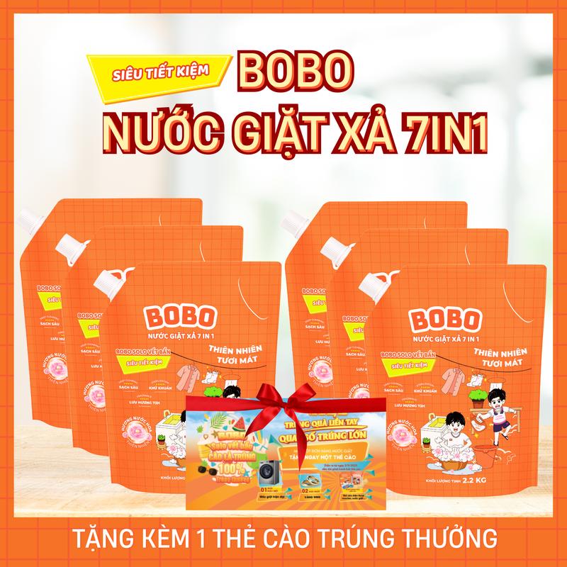  BOBO Nước Giặt Xả 7in1 2.2 KG  1 Túi Siêu Kiệm Hương Hoa Thiên Nhiên Tươi Mát Lưu Hương Dài Lâu 72H Sạch Sâu Đánh Bay Vết Bẩn Dịu Nhẹ Bền Màu Quần Áo Sạch Nhanh Bột Giặt Nước Xả Vải Túi Giặt Dung Tích 2Kg2 