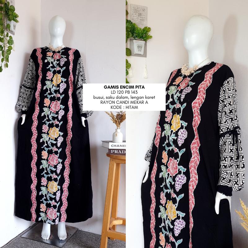 Product Introduction of gamis encim pita  LD 110-120 | busui friendly | gamis batik cap colet premium rayon candi mekar Muslim Dress Wanita 3