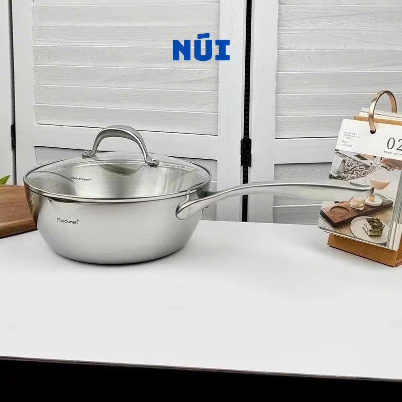 Chảo Sâu Lòng inox 18/10 Nắp kính Chockmen size 20, 24, 28, Chảo bếp từ đáy đúc liền 3 lớp