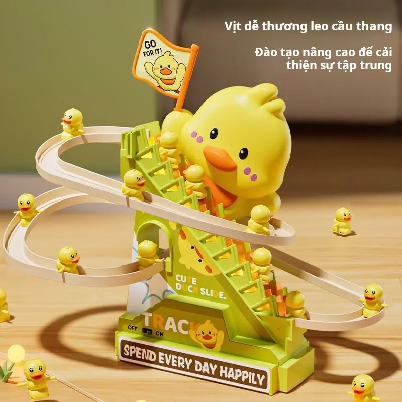 Đồ Chơi Đường Ray Điện Đồ Chơi Giáo Dục Cho Trẻ Em, Thiết Kế Vịt Nhỏ Màu Vàng 9 Chú, Leo Cầu Thang, Thích Hợp Làm Quà Sinh Nhật, Cho Bé Trai Và Bé Gái