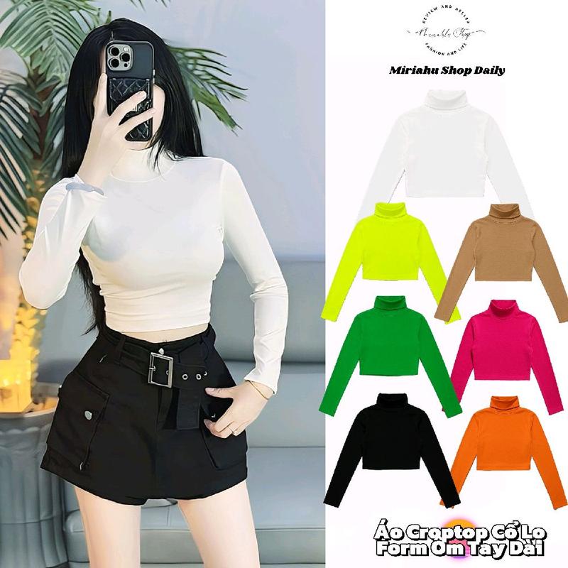 Áo Thun Cổ Lọ 5cm Tay Dài Giữ Nhiệt Dáng Ngắn 38cm Form Croptop Ôm Body Nữ Mẫu Trơn - Thời Trang Thu Đông Hot Trend 2025