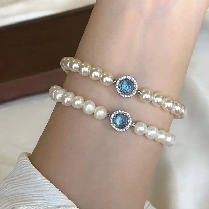 Vòng Tay Ngọc Trai Giả Aquamarine, Giá Cả Phải Chăng, Sang Trọng, Nhỏ Và Tinh Tế, Thời Trang Pháp, Thanh Lịch, Dành Cho Nữ
