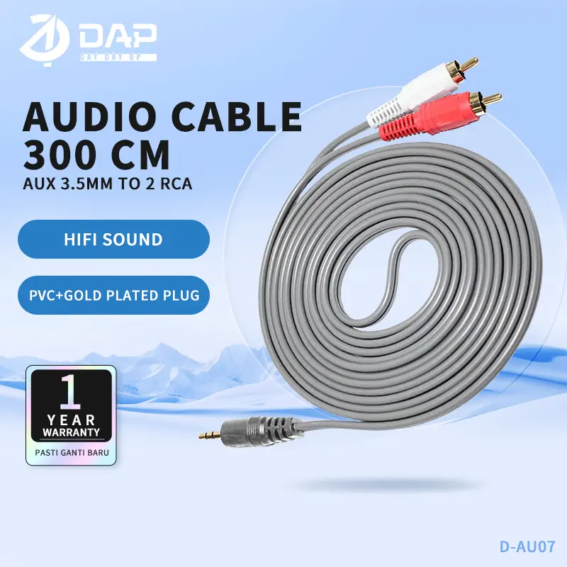 DAP Kabel Audio aux 2 in 1 Jack 3.5mm to RCA hitam 3 meter Accessories Speaker - Original by DAP D-AU07 0