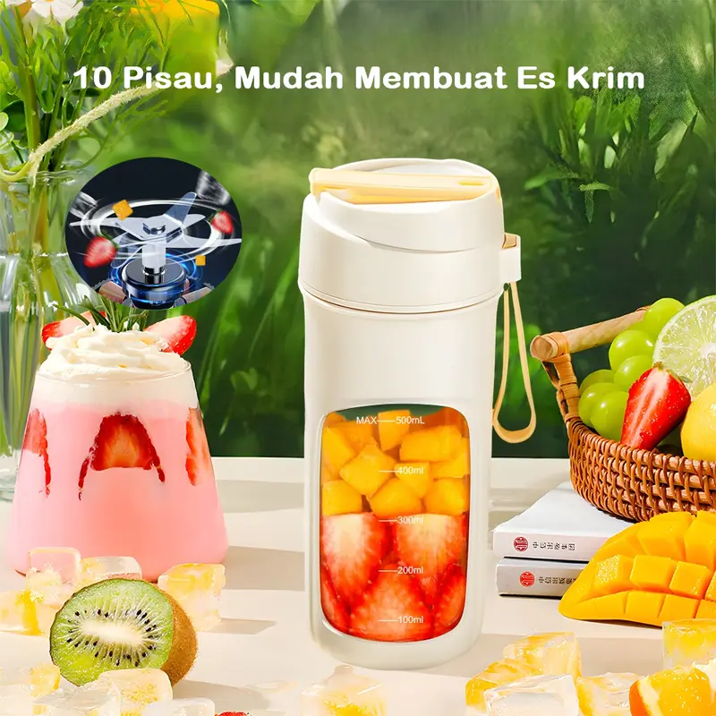 Juice Blender Portable 10 Pisau USB Pembuat Jus Elektrik 3000mAh Rechargeable Blender Jus Buah Mini Mixer Juicer Ice Crusher 500ml 1