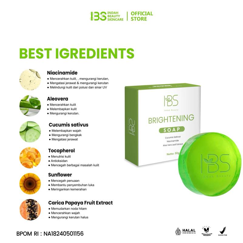 IBS Sabun Muka Brightening Soap (2 pcs Hijau) Perawatan Pencerah Mengurangi Flek Hitam Wajah Wanita Mencerahkan Halal Indah Beauty Skincare - Kusam, Mengencangkan