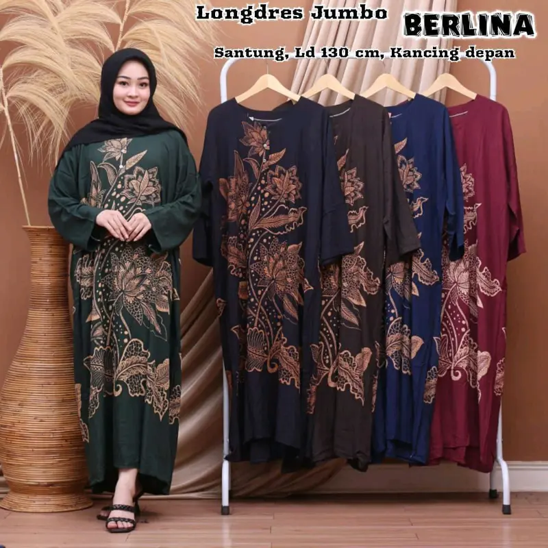 Daster Wanita Lengan Panjang Jumbo LD 130 cm Rayon Dress Kancing Bumil Busui Ibu Menyusui Lembut Nyaman 3
