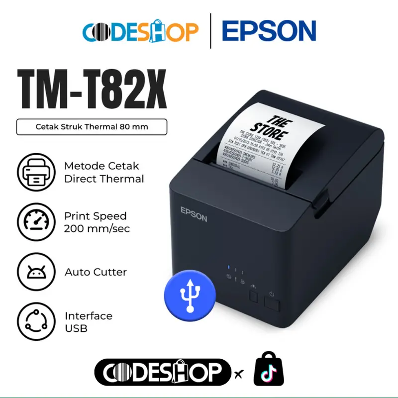 EPSON Printer Direct Thermal Epson TMT 82X Kertas 80 mm Auto Cutter USB LAN - USB 4