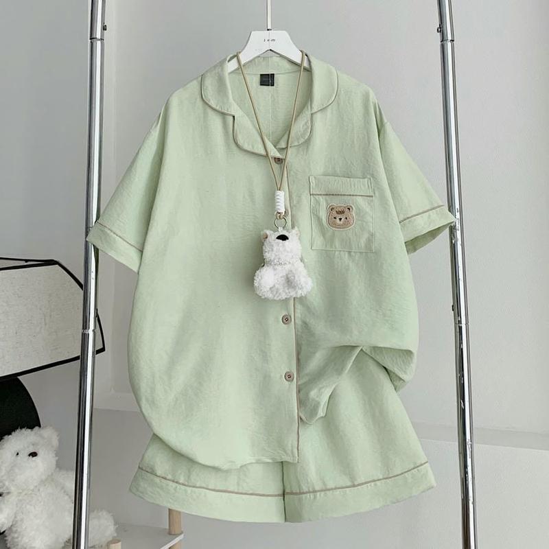 Premium Set đồ bộ ngủ bộ ngủ mùa hè form rộng chất đũi Hàn mịn 100% cotton - Jemcloset - BINE - 8191