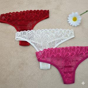 700602 *3 Piezas Tanga de Encaje para Mujer en Colores Diferentes con Relleno de Algodón.
