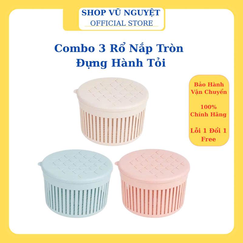Combo 3 Rổ Nắp Tròn Đựng Hành Tỏi Khô Thoáng Khí Có Nắp Đậy Tiện Lợi Rổ Đựng Hành Tỏi Khô Nhựa Việt Nhật