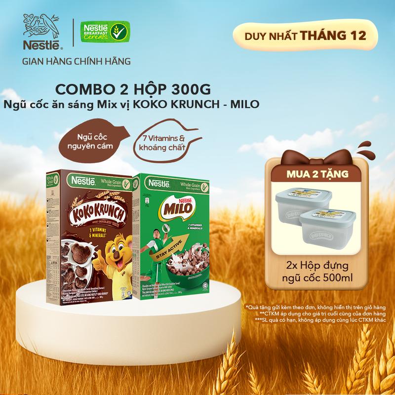  Nestlé VN Combo 2 Hộp Ngũ Cốc Ăn Sáng Mix Vị KOKO KRUNCH & MILO Hộp 300g - Ngũ Cốc Nguyên Cám Dinh Dưỡng Cho Bữa Sáng 