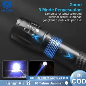 【COD】Senter LED Terang Senter led super terang Senter kepala Lampu emergency otomatis saat mati lampu Lumens 18650 USB 3 Warna Penyesuaian