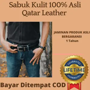 Ikat tali pinggang sabuk gesper pria kulit sapi asli terbaik BONUS Sabuk Kanvas & Gantungan Kunci