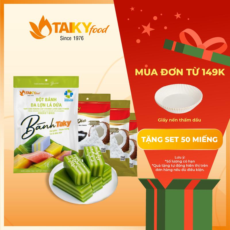  Combo bột bánh da lợn lá dứa và 3 gói bột cốt dừa Takoky 50g 