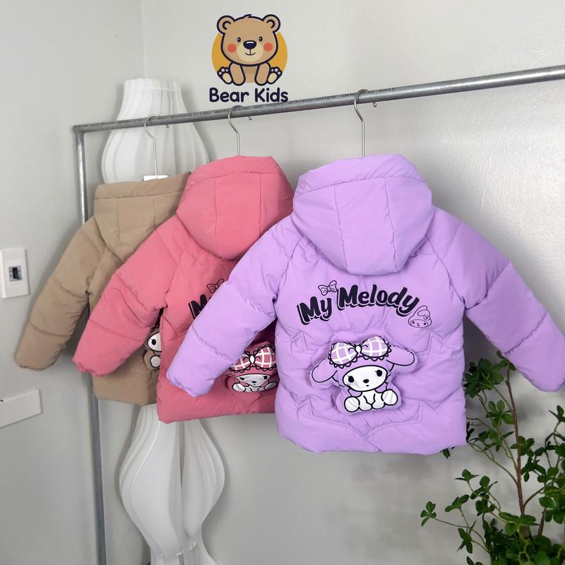 Bearkids Áo Khoác Phao Ba Lớp Trần Bông Lót Nỉ in MY MELODY Bé gái từ 15-42kg Có Mũ Tháo Rời MẪU MỚI 2025