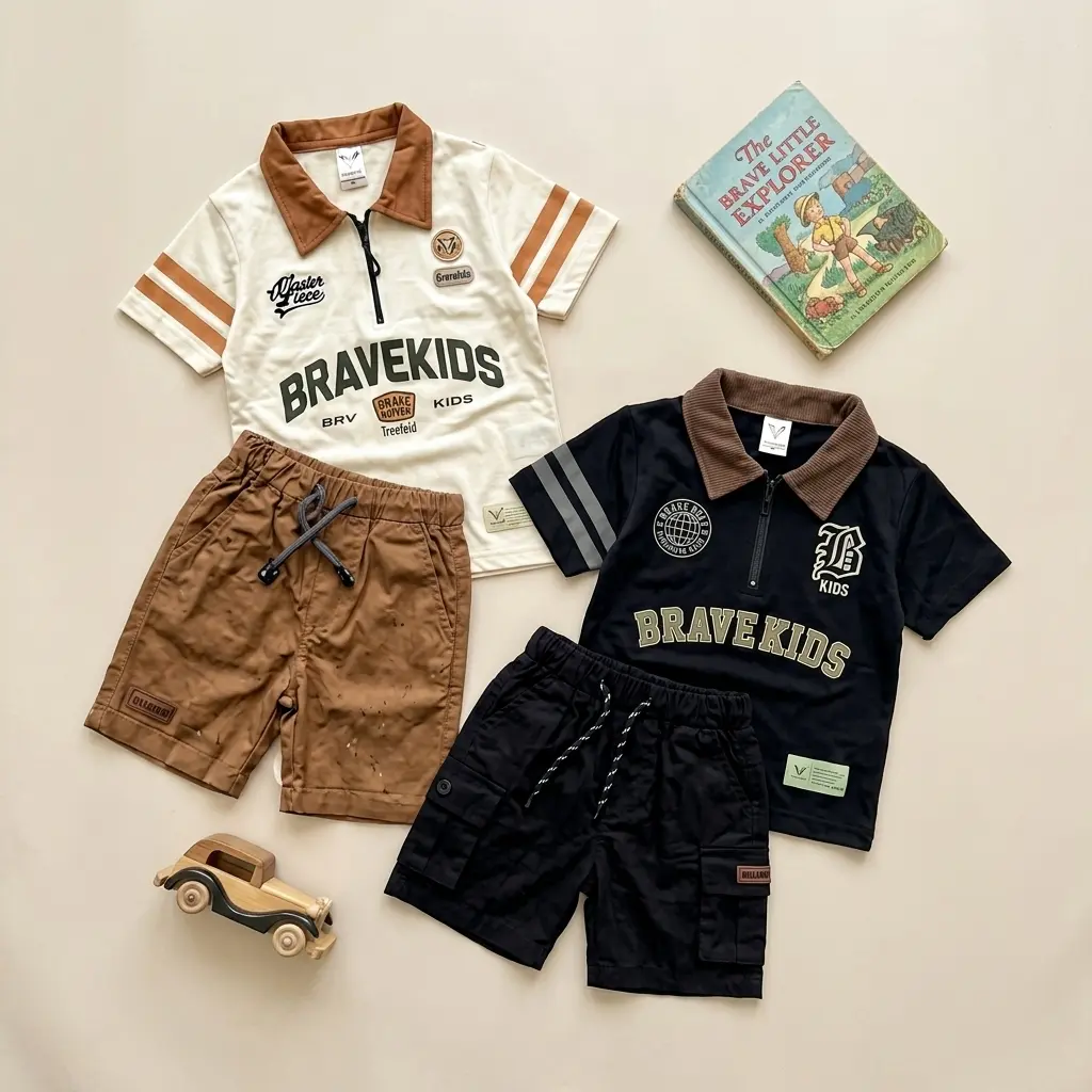 BRAVEKIDS SETELAN KAOS KERAH POLO SELETING CELANA KARGO DRILL ANAK LAKI-LAKI COTTON COMBED 24S BISA COD