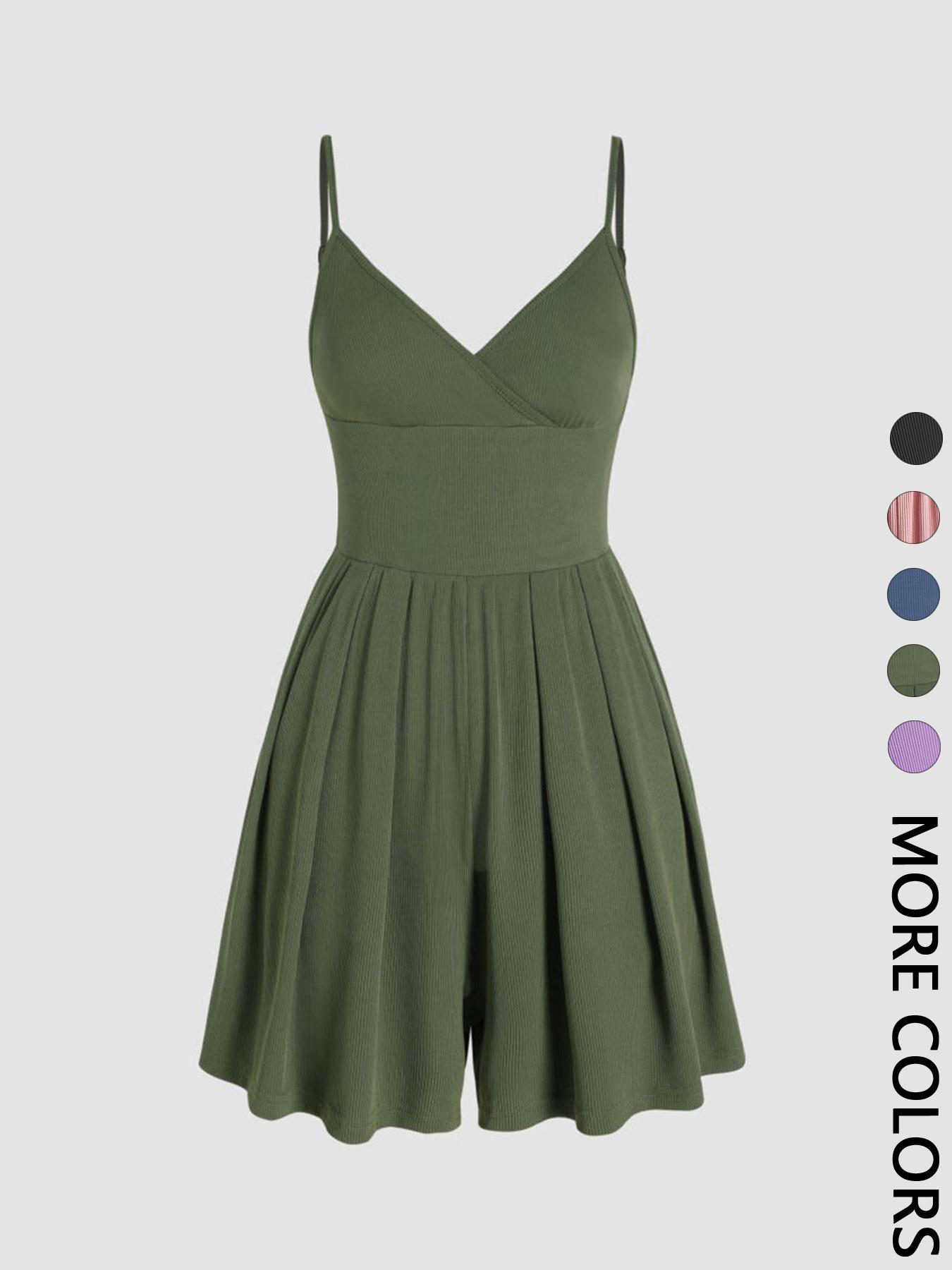 Women's Plain Backless Wrap Fitted Cami Romper, Casual Adjustable Spaghetti Strap Wide Leg Romper, Summer Outfits 2024, Ladies Clothes for Daily Wear Women's Plain Backless Wrap Fitted Cami Romper, Casual Adjustable Spaghetti Strap Wide Leg Romper, Summer Outfits 2024, Ladies Clothes for Daily Wear