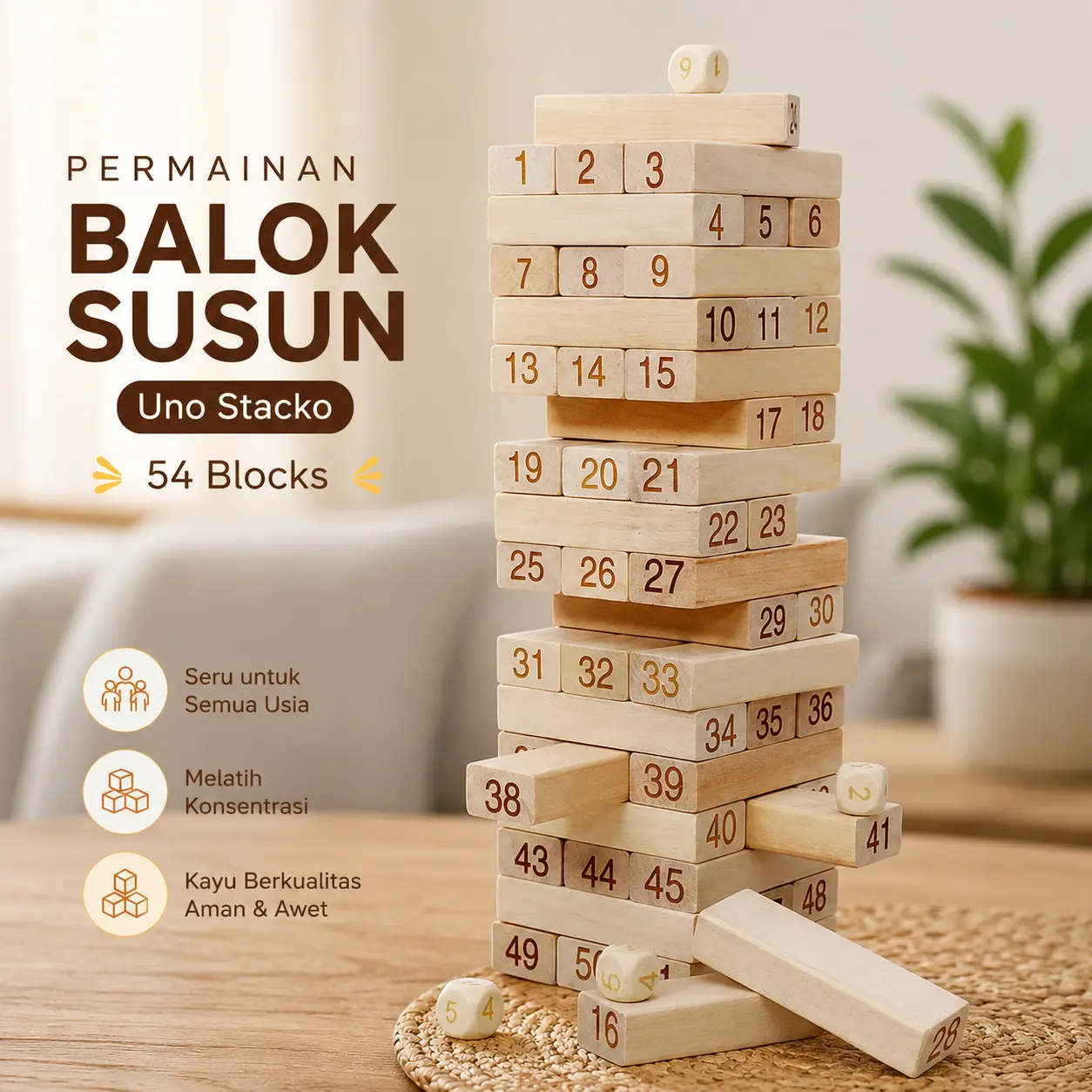 Toddi Permainan Balok Susun Uno Stacko Fun Party Game 54 Blocks - A138