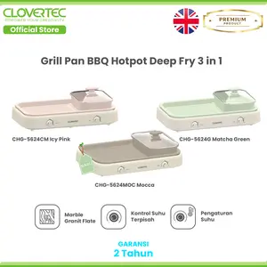 CLOVERTEC Panggangan Listrik Grill Pan BBQ Hotpot 3 in 1 Granite Coating Anti Lengket CHG-5624
