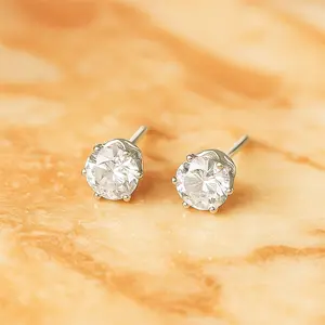 Anting Wanita Perak Batu Permata Desain Simpel Anting Model Stud Elegan Fashionable AT-4006