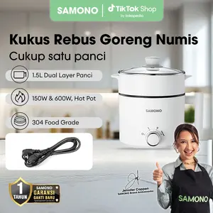 (PAYDAY) Samono Panci Listrik Hotpot Multi Cooker 1,5L Dengan Kukusan Tutup Kaca 150 Watt (SW-DG04S)