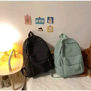 Tas Ransel Sekolah Cewek Cowok Polos Korean Style Bahan Kanvas D300 Ransel Tas Ransel Terlaris Backpack Wanita Canvas Hitam & Mint
