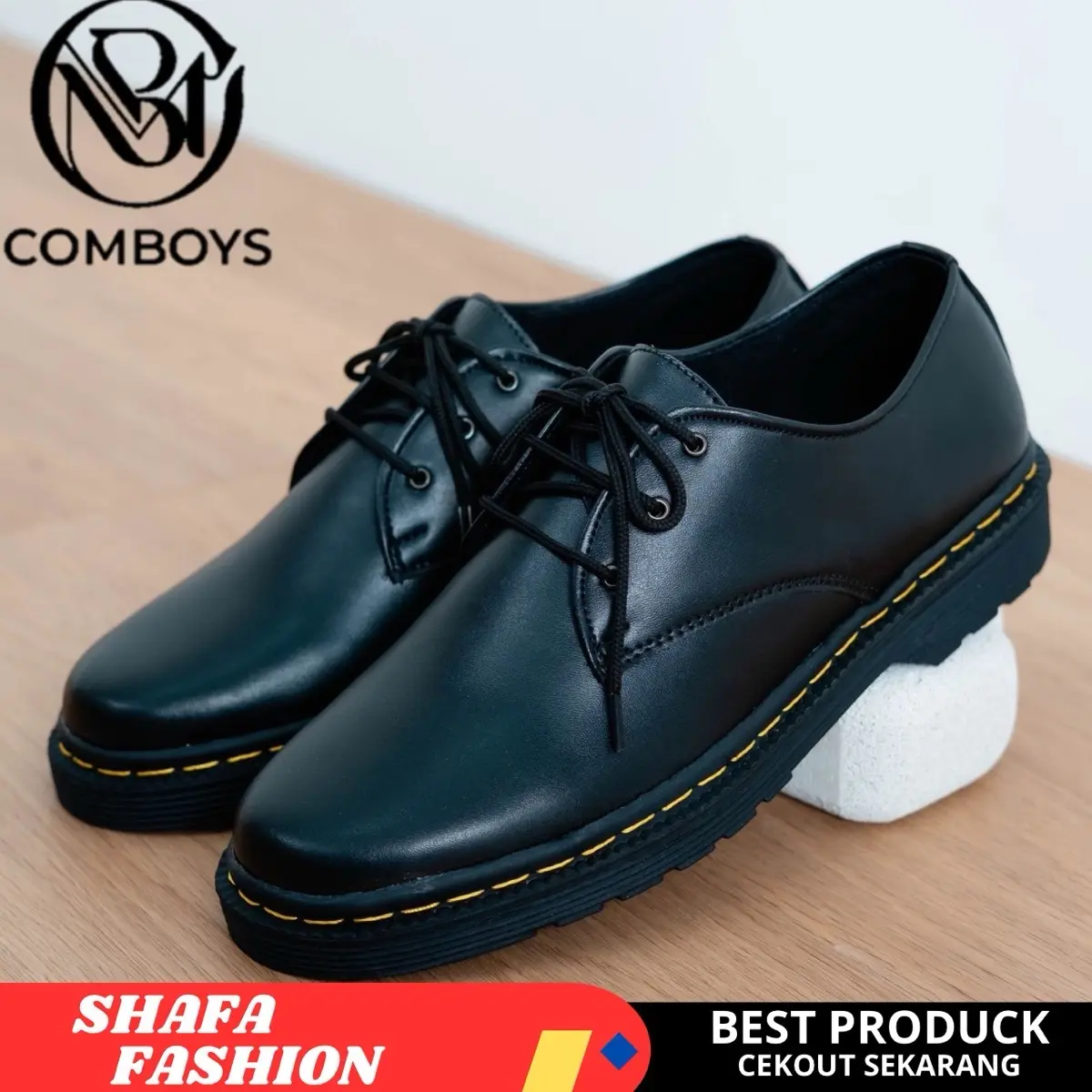 Sepatu Docmart Pria Comboys Formal Pantofel Kerja Kantoran Hitam Murah Berkualitas - Shafa L3