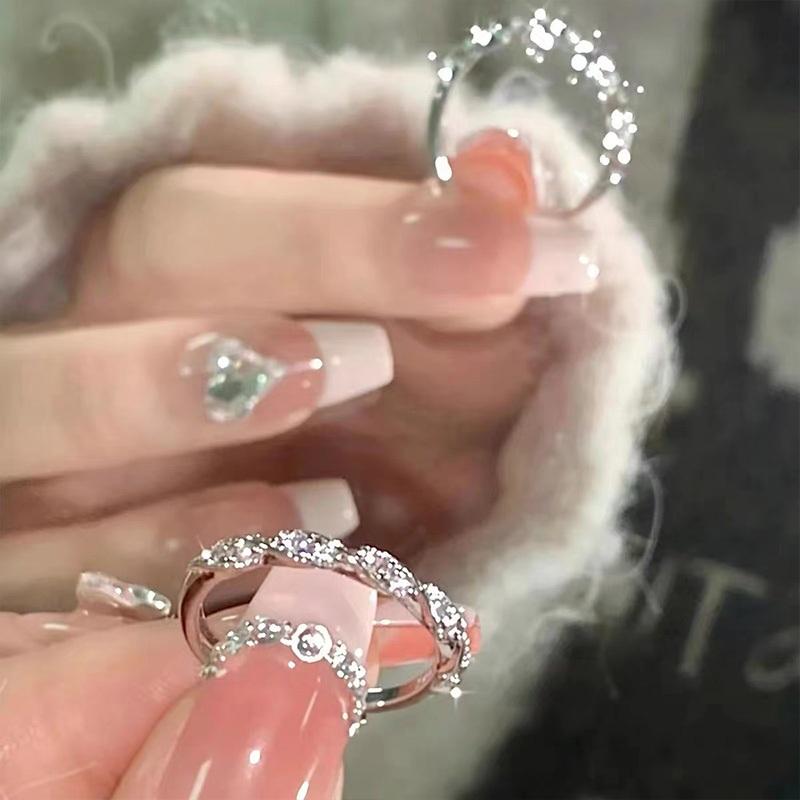  Nhẫn Cưới Mạ Bạc 925 Đính Đá Zircon Lấp Lánh Sang Trọng Phong Cách Hàn Quốc Cho Nữ 