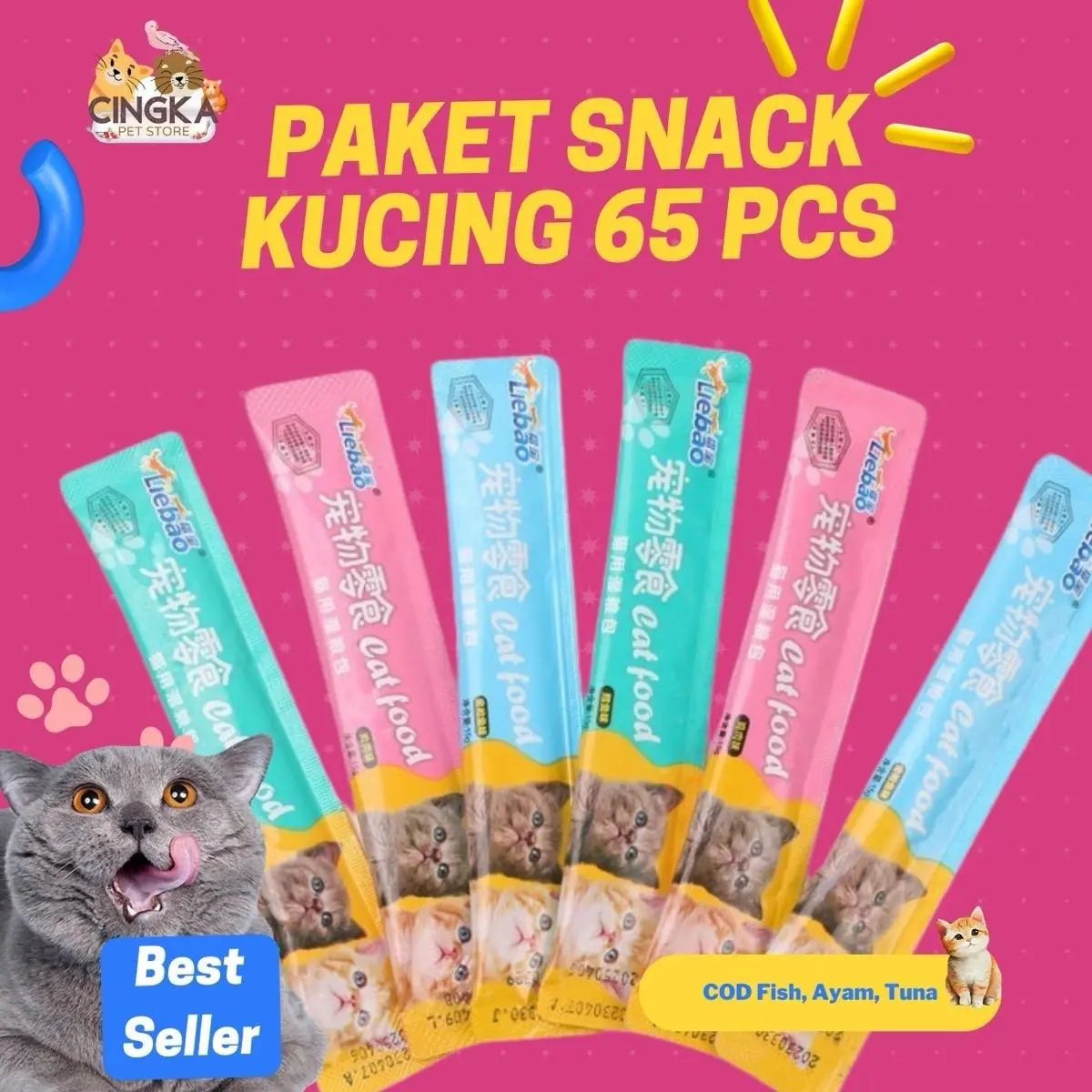 Paket Snack Kucing Liaobao 1 KG 65 pcs - Makanan Kucing Berkualitas Tinggi dengan Rasa Daging yang Lezat