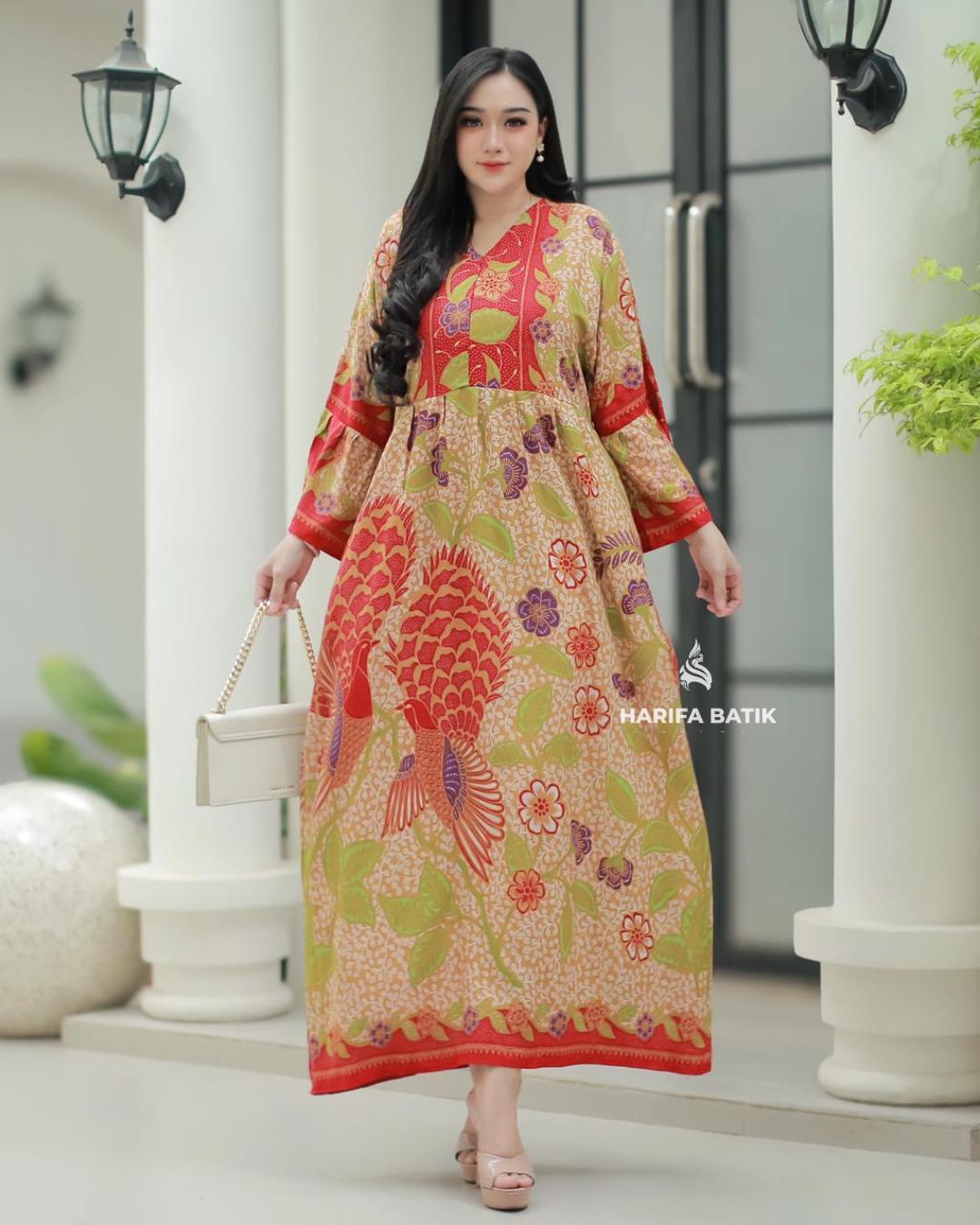 Marvela Dress Batik Elegan Daster Panjang Rayon Premium Super Adem Busui Friendly Simpel Sehari-hari