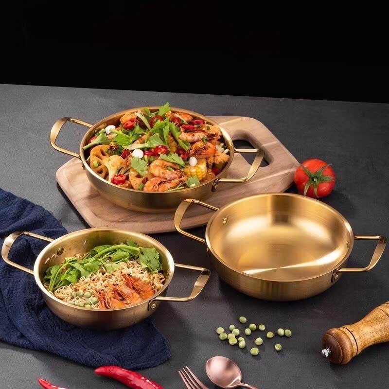 Nồi Nấu Mì Cay INOX Mạ Vàng, Chảo Đáy Sâu Chống Dính Làm Nồi Lẩu, Xào Nướng Tại Bàn, Dùng Được Bếp Gas, Bếp Điện Bếp Từ 2