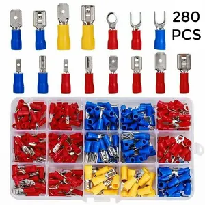 Set Skun Terminal Gepeng Insulated Connector Male Female, Skun Ferrules Insulated, Crimp Skun Terminal Bulat, Skun Garpu U-Tipe Terminal Kabel Gepeng Cewek Cowok Kotak