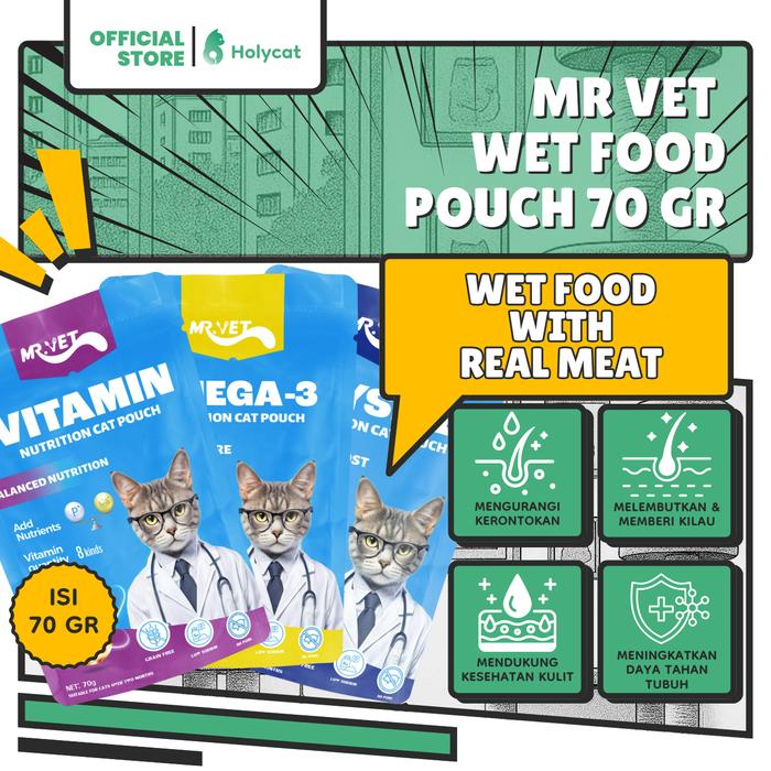 Gambar Holycatlabs Mr. Vet Cat Pouch Makanan Basah 70gr - MR Vet Pouch Omega 3 dari Holycatlabs Official Shop Kota Bandung Tokopedia