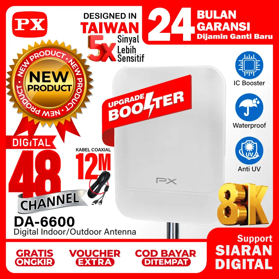 Antena TV Digital Indoor Outdoor Antenna Booster DVBT2 8K PX DA-6600