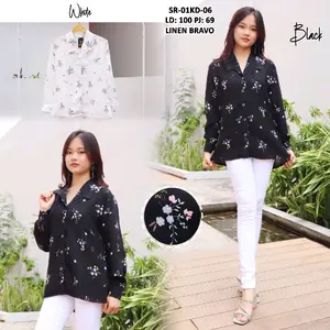 Kemeja Wanita Dewasa Motif Bunga-Bunga Linen Casual