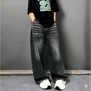 Unisex Celana Skena Anak Jeans Panjang Baggy Loose Gombrong Korean Style Hitam Wishker