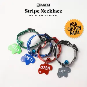 Kalung Kucing Nama Custom Lonceng Besar - Bukipet Stripe Necklace (Painted Acrilic)