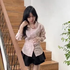 Money Fitted Shirt - Kemeja Slimfit Stripe Wanita Atasan