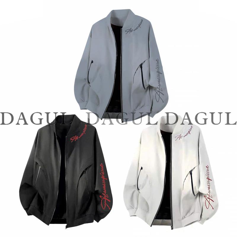  Áo khoác nam nữ bomber DAGUL trơn 2 lớp - khóa túi cách điệu thêu chữ kĩ - tay dài- trượt nước cản gió 