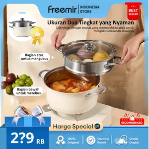 [Special freemir] Panci Kukusan Stainless Steel 2 Susun Beige Pengukus Serbaguna Kapasitas Besar Kitchenware