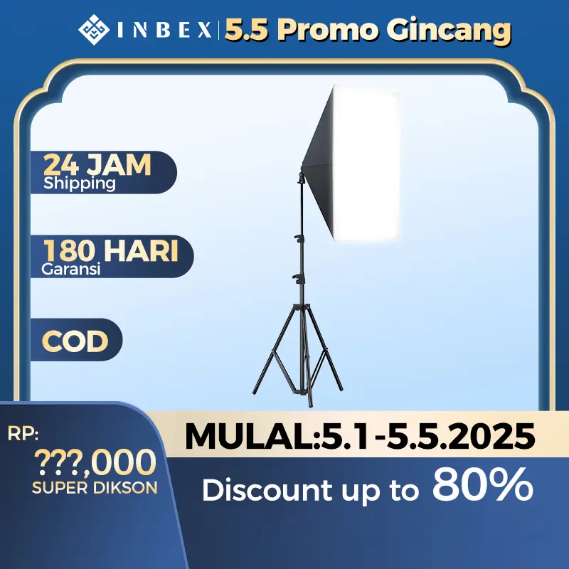 【Warranty 180 HARI】【24H Shipping】【COD】INBEX 155W Softbox Photography Lighting Kit 5500K untuk Live Streaming Studio Lighting/Potret Fotografi/YouTube Video dengan E27 Socket 50x70cm SoftBox + 2.1M Adjustable Lamp Stand + Carry Bag