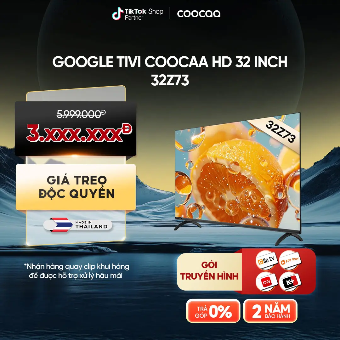 [Deal Độc Quyền - TẶNG GIÁ TREO] Google Coocaa HD tivi 32inch  Model 32Z73 - RAM 1.5BG/ROM 8GB - Điều Khiển Giọng Nói - Bluetooth - Kho Tàng Ứng Dụng Google Play 32 inch
