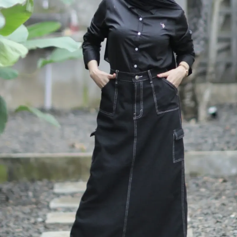 rok kargo wanita jeans dewasa paket hemat Kancing Karet 1