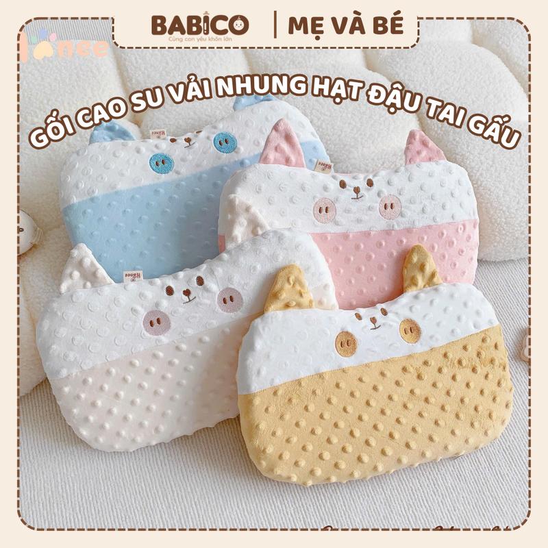  Gối Cao Su Nhung Hạt Đậu Tai Gấu Mềm Mại Dễ Thương Gối Ngủ Êm Ái Cho Bé 