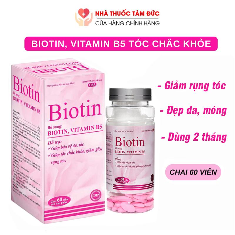 Viên uống khỏe tóc Biotin giúp mọc tóc, giảm gãy rụng tóc, tóc yếu, hư tổn, đẹp da - 30 viên ( Mẫu mới)
