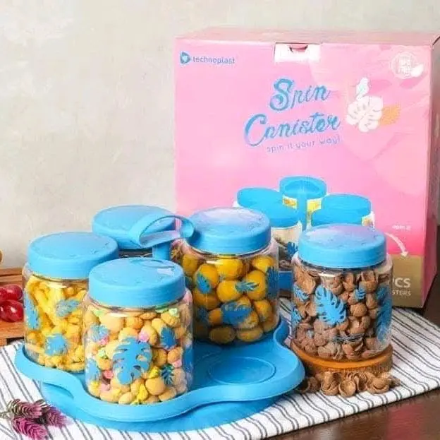 toples tempat kue kering lebaran murah Nobanana Spin Canister Set Toples kedap udara Technoplas Multifungsi Plastik 0