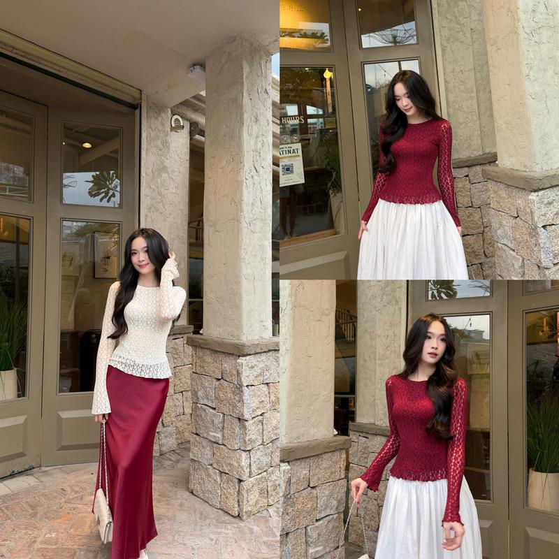 Áo Kiểu Nữ ren cao cấp dáng ôm tay loe sang trọng LAMO - B1505